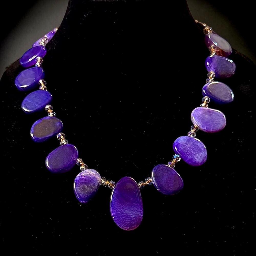 Natasha Gemstone and Glass Bead Necklace Womens 20โ Statement Boho Strand